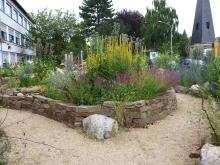 Schaugarten mit Wildblumen, naturnahen Stauden und Gehölzen, Trockenmauern und Wegen